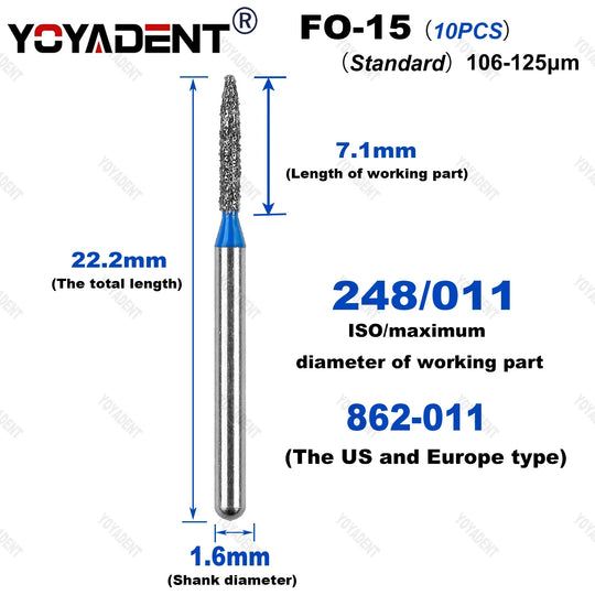 10Pcs/Pack FO Type Fine/Extra Fine/Coarse/Standard Dental Diamond Burs Dentistry Drills For High Speed Turbines Dia.1.6mm - Health and Wellness Innovations