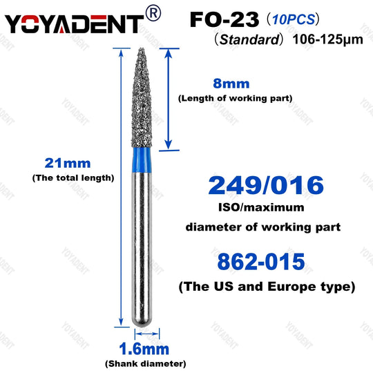 10Pcs/Pack FO Type Fine/Extra Fine/Coarse/Standard Dental Diamond Burs Dentistry Drills For High Speed Turbines Dia.1.6mm - Health and Wellness Innovations