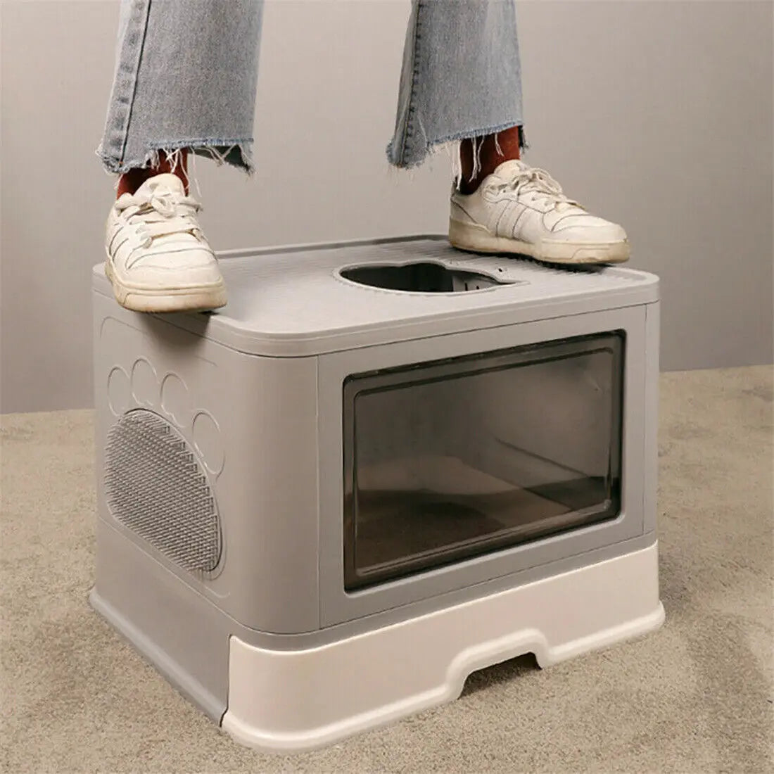 Foldable Cat Litter Box Front Entry & Top Exit Toilet Boxes with Massager Litter Scoop Enclosed Foldable Kitty Toilet - Health and Wellness Innovations