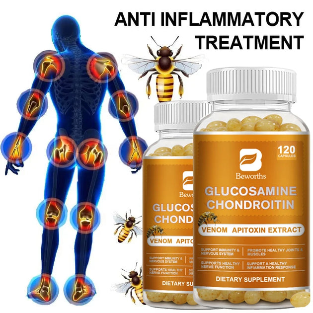 BEWORTHS Glucosamine Chondroitin Bee Venom Extract Capsules for Relieve Joint & Knee Pain Relieve Discomfort of Bones and Joint - Health and Wellness Innovations
