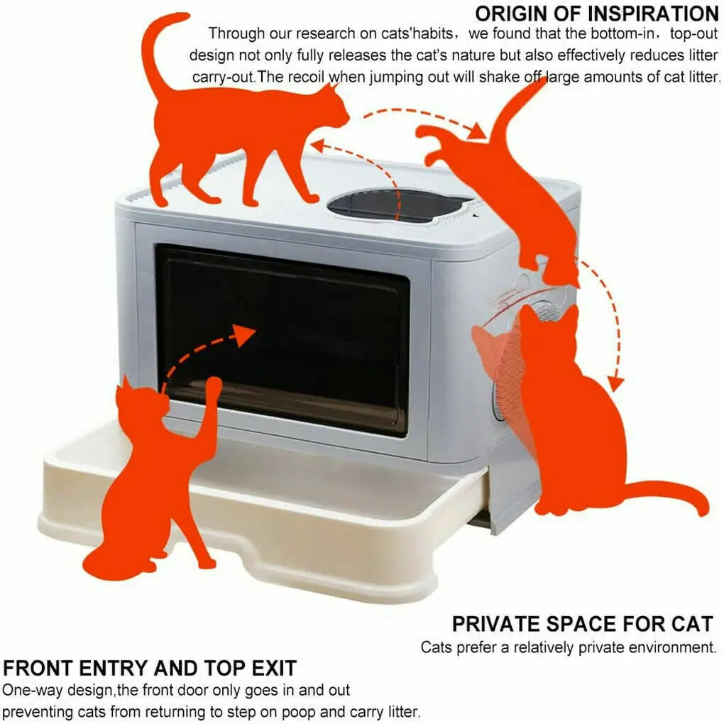 Foldable Cat Litter Box Front Entry & Top Exit Toilet Boxes with Massager Litter Scoop Enclosed Foldable Kitty Toilet - Health and Wellness Innovations