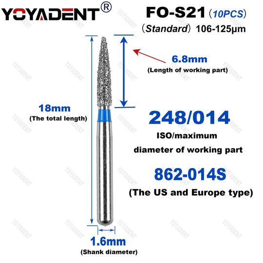 10Pcs/Pack FO Type Fine/Extra Fine/Coarse/Standard Dental Diamond Burs Dentistry Drills For High Speed Turbines Dia.1.6mm - Health and Wellness Innovations