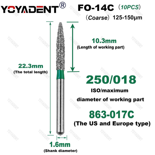 10Pcs/Pack FO Type Fine/Extra Fine/Coarse/Standard Dental Diamond Burs Dentistry Drills For High Speed Turbines Dia.1.6mm - Health and Wellness Innovations