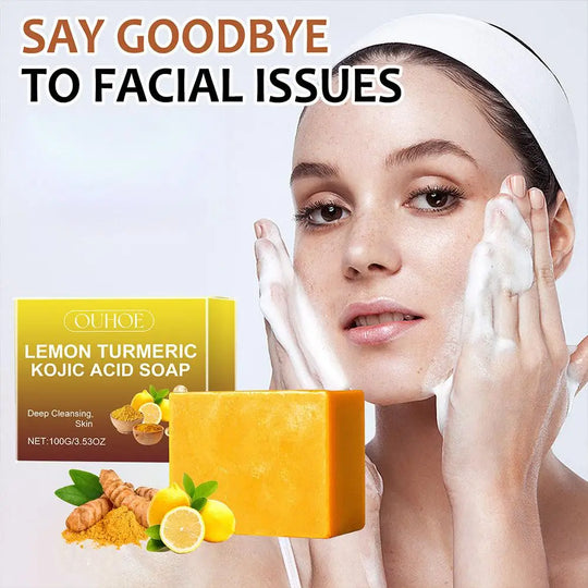 100g Lemon Turmeric Kojic Acid Soap Natural Brightening Improves Dull Skin Gentle Clean Oil Control Face Skin Care Soap - Health and Wellness Innovations