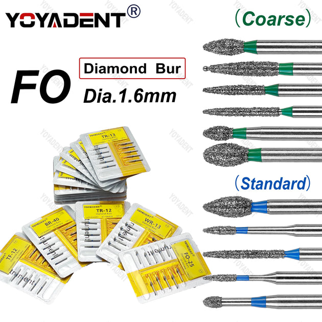10Pcs/Pack FO Type Fine/Extra Fine/Coarse/Standard Dental Diamond Burs Dentistry Drills For High Speed Turbines Dia.1.6mm - Health and Wellness Innovations