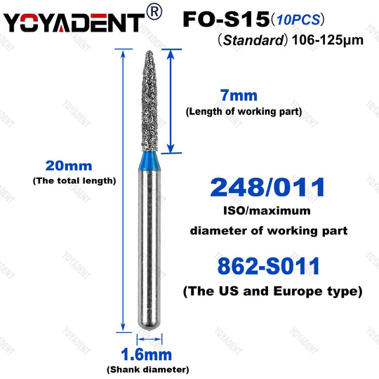 10Pcs/Pack FO Type Fine/Extra Fine/Coarse/Standard Dental Diamond Burs Dentistry Drills For High Speed Turbines Dia.1.6mm - Health and Wellness Innovations