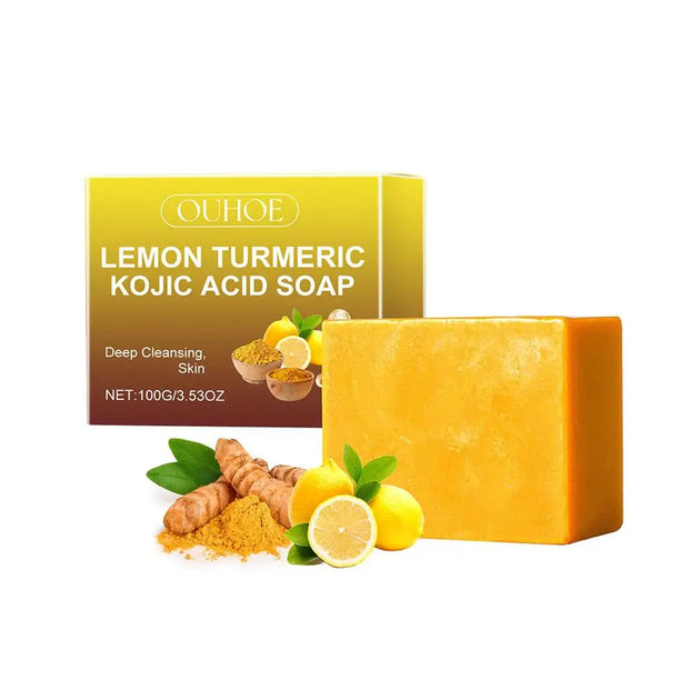 100g Lemon Turmeric Kojic Acid Soap Natural Brightening Improves Dull Skin Gentle Clean Oil Control Face Skin Care Soap - Health and Wellness Innovations