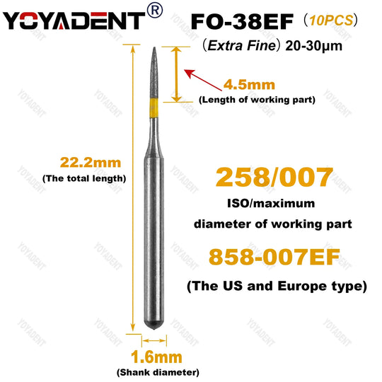 10Pcs/Pack FO Type Fine/Extra Fine/Coarse/Standard Dental Diamond Burs Dentistry Drills For High Speed Turbines Dia.1.6mm - Health and Wellness Innovations