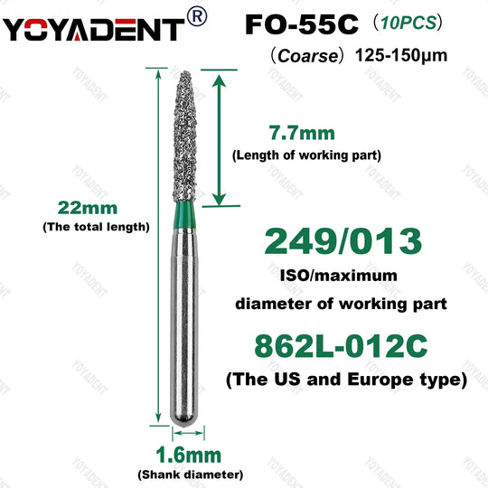 10Pcs/Pack FO Type Fine/Extra Fine/Coarse/Standard Dental Diamond Burs Dentistry Drills For High Speed Turbines Dia.1.6mm - Health and Wellness Innovations