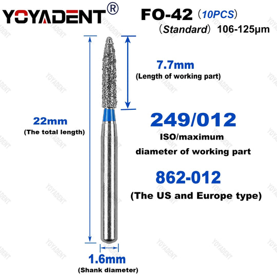 10Pcs/Pack FO Type Fine/Extra Fine/Coarse/Standard Dental Diamond Burs Dentistry Drills For High Speed Turbines Dia.1.6mm - Health and Wellness Innovations