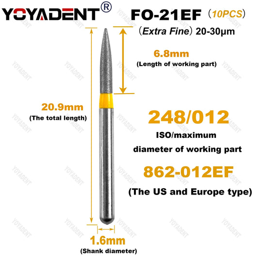 10Pcs/Pack FO Type Fine/Extra Fine/Coarse/Standard Dental Diamond Burs Dentistry Drills For High Speed Turbines Dia.1.6mm - Health and Wellness Innovations