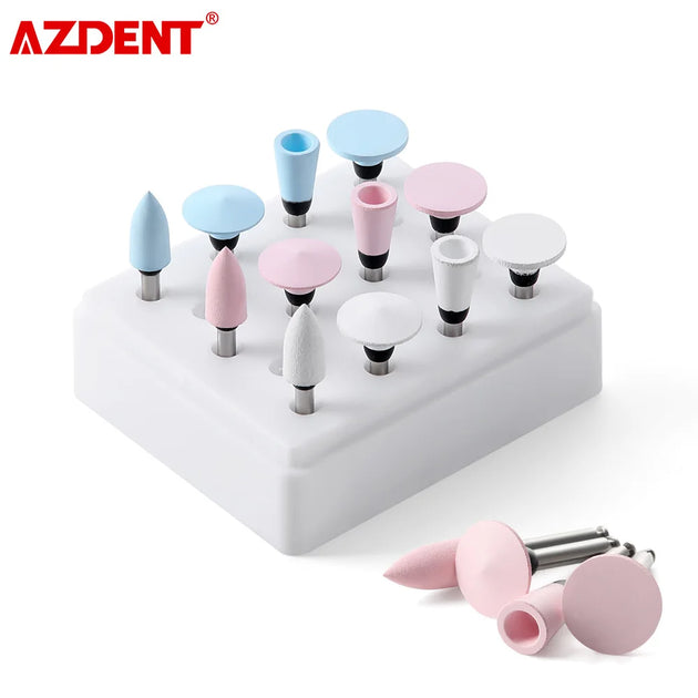 AZDENT 12Pcs/Set Dental Silicone Polishing Rubber Grinding Heads Teeth Polisher 2.35mm RA Finisher for Low Speed Handpiece - Health and Wellness Innovations