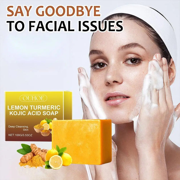 100g Lemon Turmeric Kojic Acid Soap Natural Brightening Improves Dull Skin Gentle Clean Oil Control Face Skin Care Soap - Health and Wellness Innovations