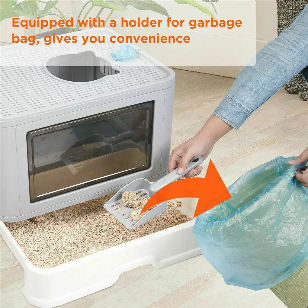 Foldable Cat Litter Box Front Entry & Top Exit Toilet Boxes with Massager Litter Scoop Enclosed Foldable Kitty Toilet - Health and Wellness Innovations
