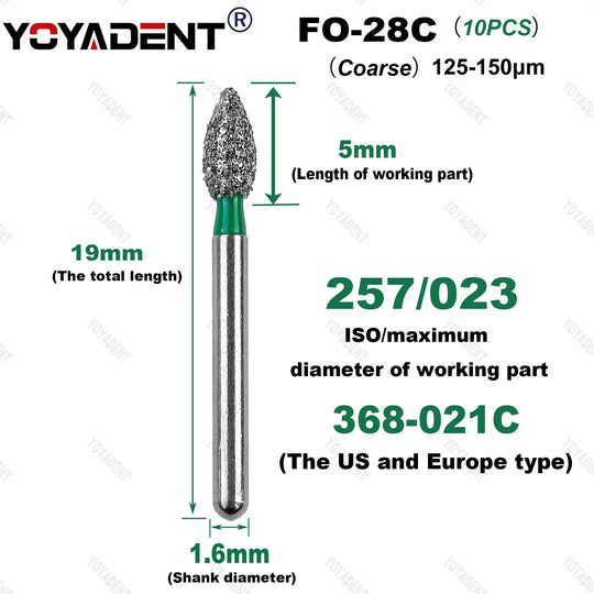 10Pcs/Pack FO Type Fine/Extra Fine/Coarse/Standard Dental Diamond Burs Dentistry Drills For High Speed Turbines Dia.1.6mm - Health and Wellness Innovations