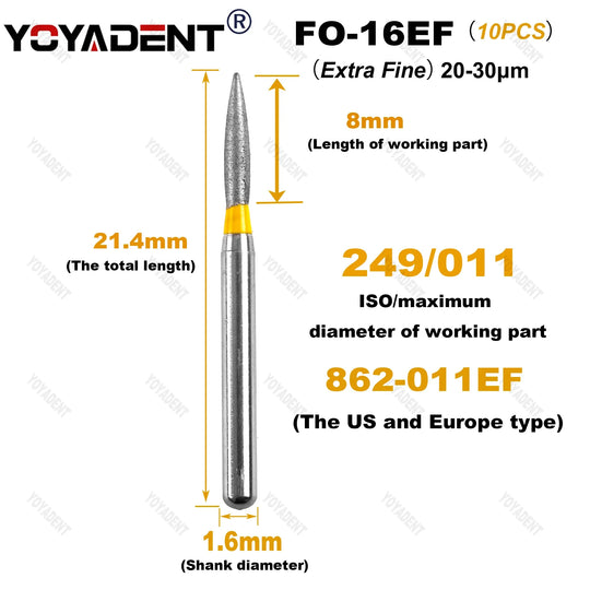 10Pcs/Pack FO Type Fine/Extra Fine/Coarse/Standard Dental Diamond Burs Dentistry Drills For High Speed Turbines Dia.1.6mm - Health and Wellness Innovations