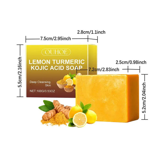 100g Lemon Turmeric Kojic Acid Soap Natural Brightening Improves Dull Skin Gentle Clean Oil Control Face Skin Care Soap - Health and Wellness Innovations
