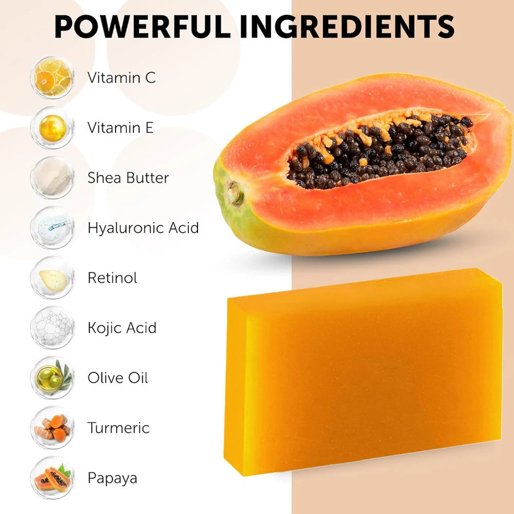 Kojic Acid Papaya Soap 100g, Whitening, Moisturizing, Handmade Skin Lightening Soap for Face & Body, Deep Cleansing, Hydrating - Health and Wellness Innovations