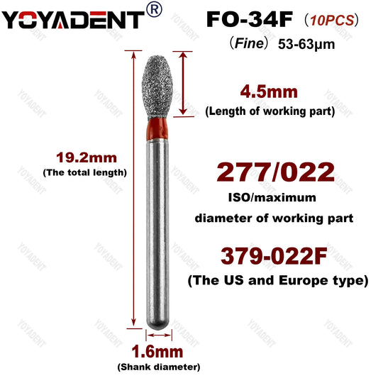 10Pcs/Pack FO Type Fine/Extra Fine/Coarse/Standard Dental Diamond Burs Dentistry Drills For High Speed Turbines Dia.1.6mm - Health and Wellness Innovations
