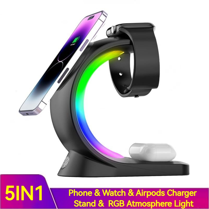 4 In 1 Magnetic Wireless Charger Fast Charging For Smart Phone Atmosphere Light Charging Station For Airpods Pro I-phone Watch - Health and Wellness Innovations
