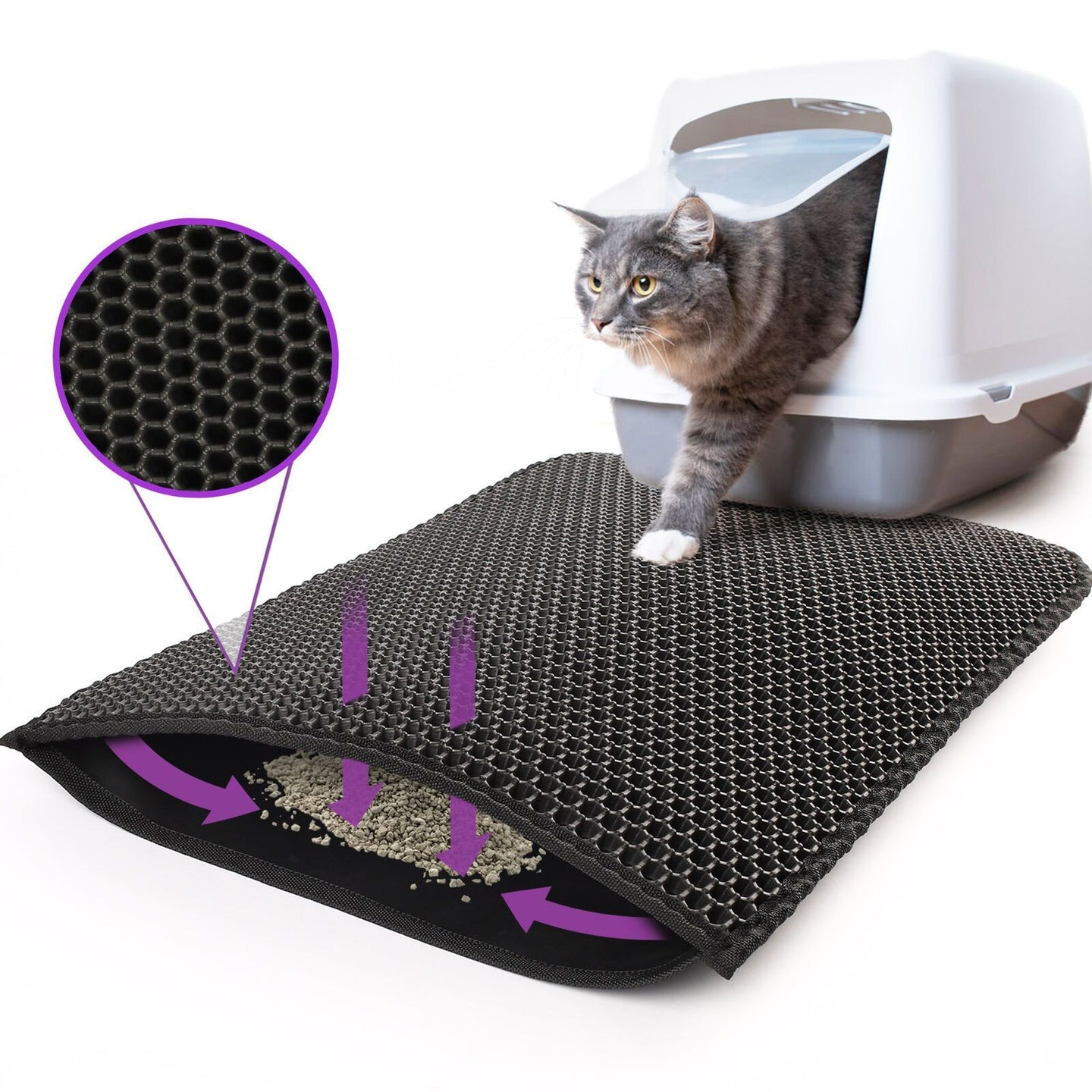Kitty Cat Litter Mat Trapping Honeycomb Double Layer Design Waterproof Double Layer EVA Cat Litter Pad Waterproof Non-slip Sand Basin Filter Kitten Dog Washable Mattress - Health and Wellness Innovations